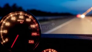 odometro de auto con carretera de fondo